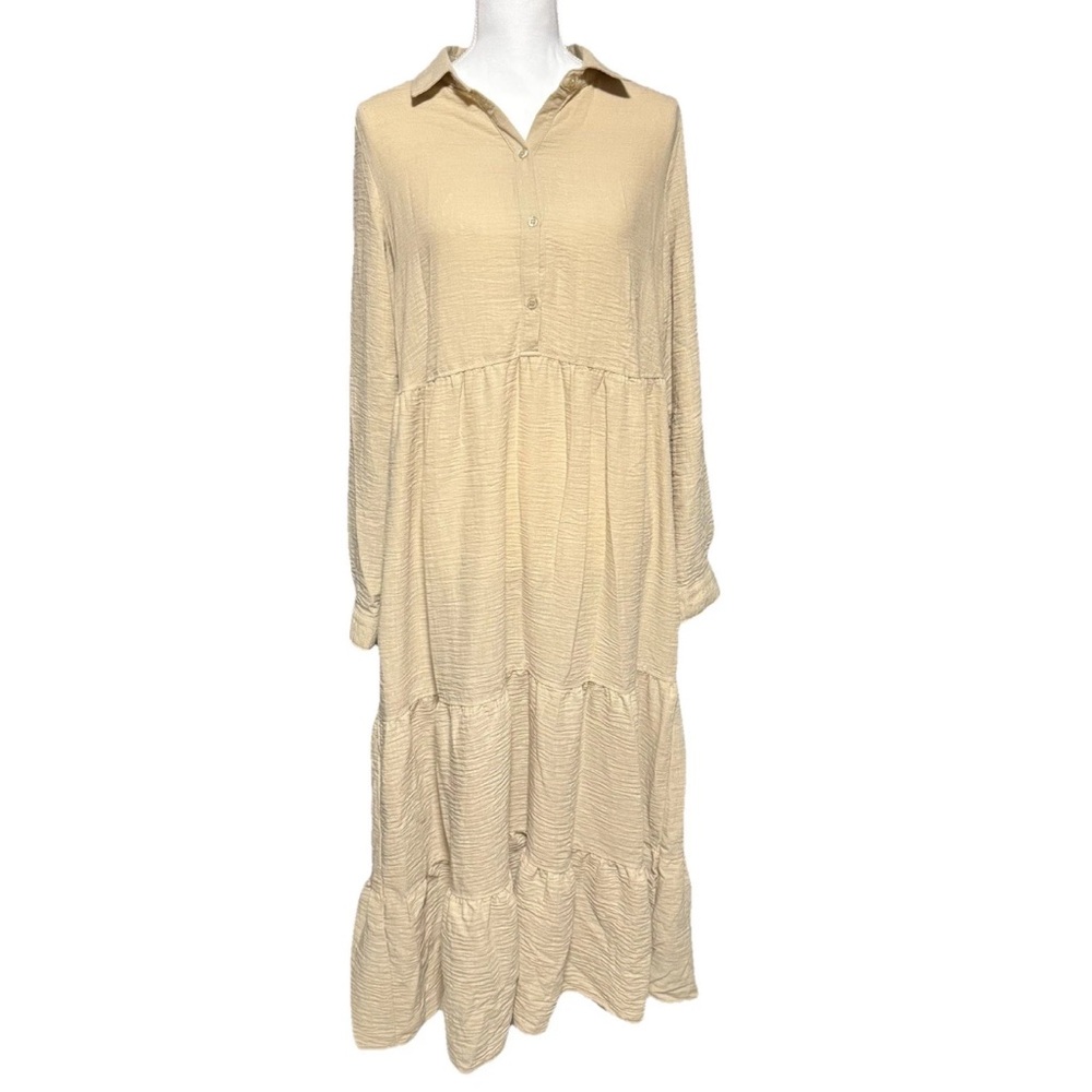 Women's Cream Tiered Button-Front Maxi Dress